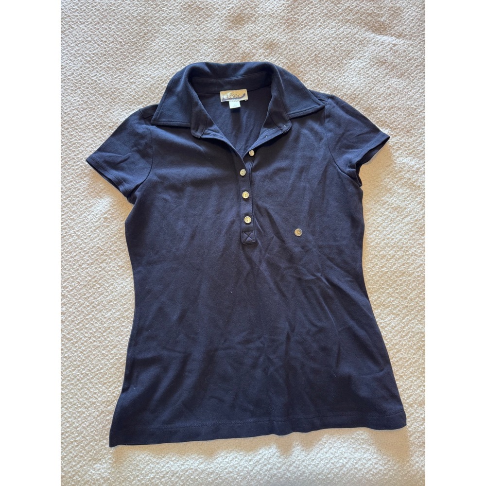 Ann Taylor LOFT Womens Navy Blue Short Sleeve Pique Polo Shirt Size S